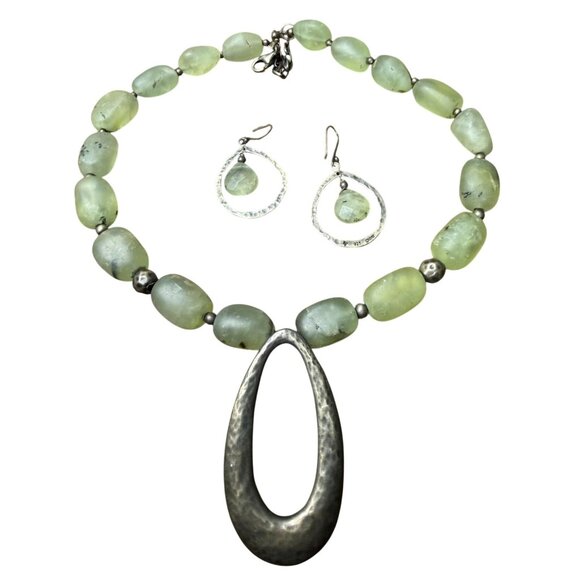 Silpada 925 Sterling Prehnite Necklace Earring Set Demi Parure Boxed 99.7g